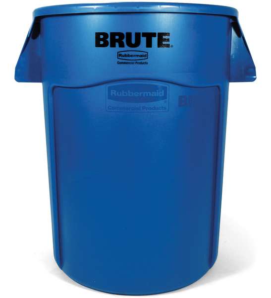 44 gal Round Trash Can, Blue, 24 in Dia, None, Plastic