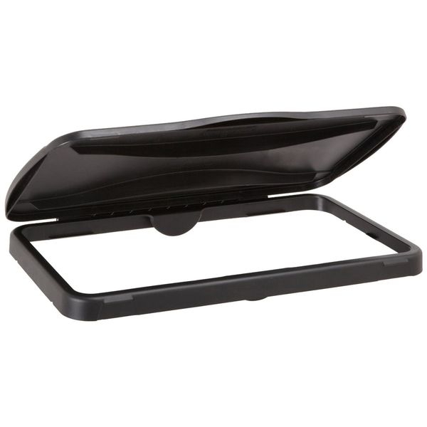 23 gal Flat Trash Can Lid, 13 1/2 in W/Dia, Black, metal, 0 Openings