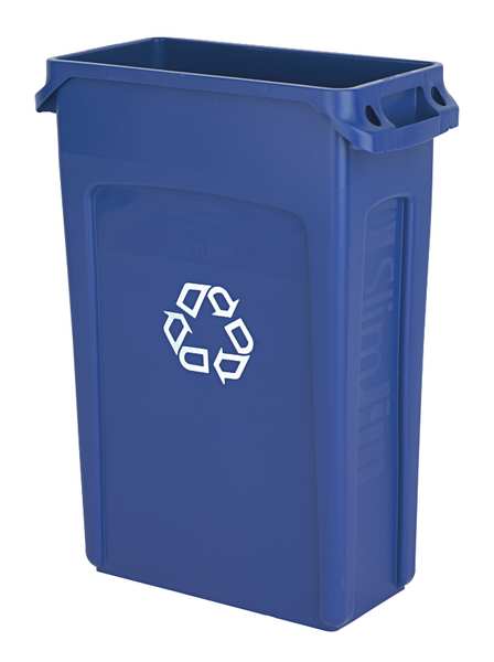 23 gal Rectangular Recycling Bin, Open Top, Green, Plastic, 1 Openings
