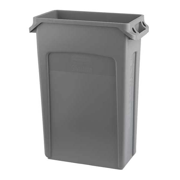 23 gal Rectangular Trash Can, Black, 11 in Dia, None, Plastic