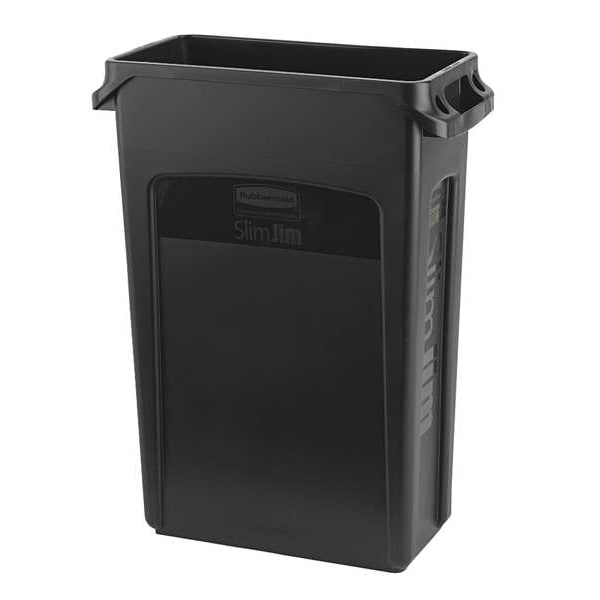 23 gal Rectangular Trash Can, Black, 11 in Dia, None, Plastic