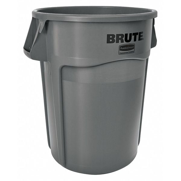 BRUTE Trash Can, Round, 44 gal Capacity, 24 in W, 31 1/2 in H, Gray