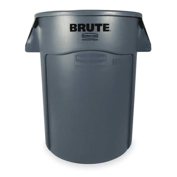 BRUTE Trash Can, Round, 55 gal Capacity, 26 1/2 in Dia, 33 in H, Gray