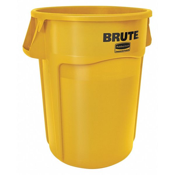 44 gal Round Trash Can, Yellow, 24 in Dia, None, Plastic