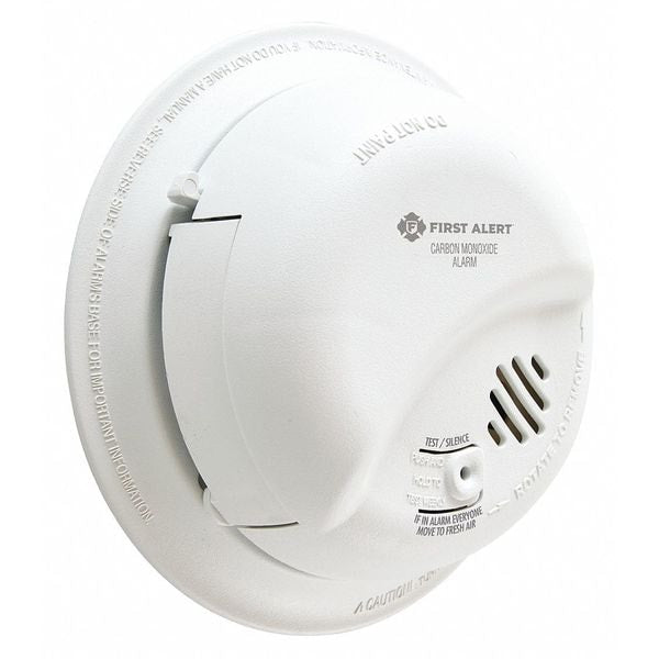 Carbon Monoxide Alarm, Electrochemical Sensor, 85 dB @ 10 ft Audible Alert, 120V AC, 9V