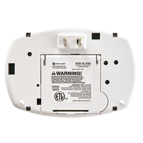 Carbon Monoxide Alarm, Electrochemical Sensor, 85 dB @ 10 ft Audible Alert