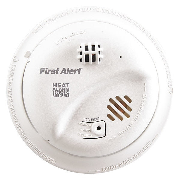 Heat Alarm, Thermistor Sensor, 85 dB @ 10 ft Audible Alert, 120V AC, 9V