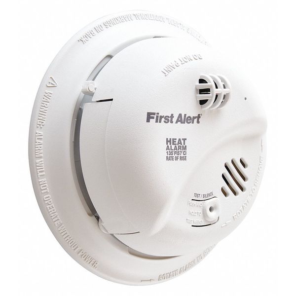 Heat Alarm, Thermistor Sensor, 85 dB @ 10 ft Audible Alert, 120V AC, 9V