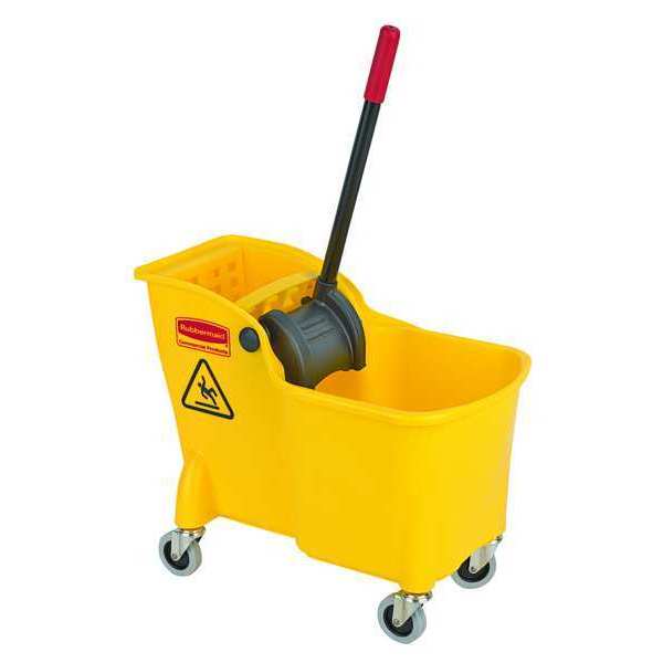 Mop Bucket and Wringer with Reverse Press, 7 3/4 gal gal Capacity, Yellow