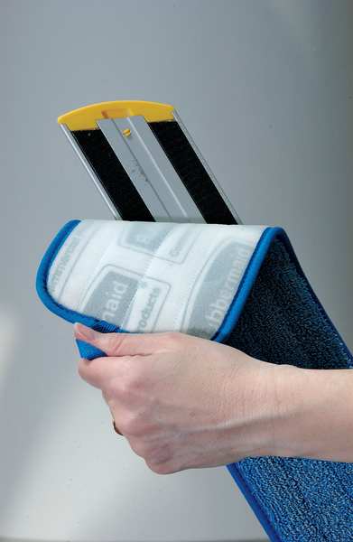 Flat Spray Mop, 21 oz Dry Wt, Hook-and-Loop Connection, Black/Yellow, Microfiber