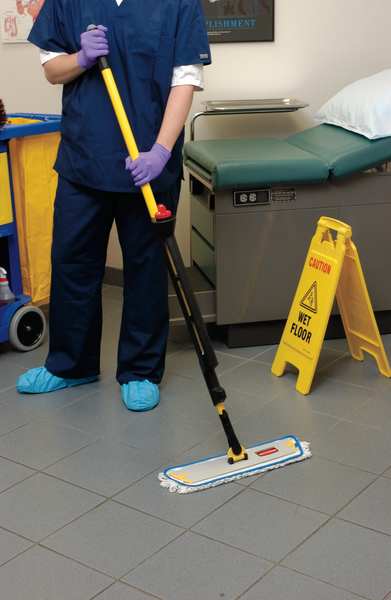 Flat Spray Mop, 21 oz Dry Wt, Hook-and-Loop Connection, Black/Yellow, Microfiber