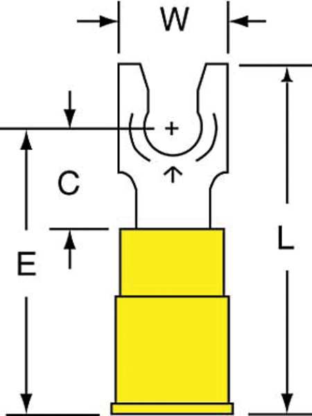 12-10 AWG Vinyl Locking Fork Terminal #8 Stud PK500