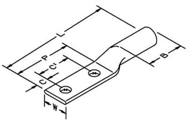 Two Hole Lug Compress Conct, 3/0 AWG, PK10