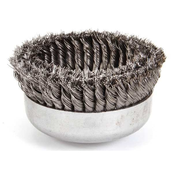 Double Row Cup Wire Brush, Threaded Arbor