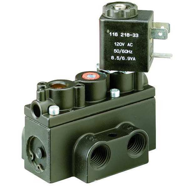 Solenoid Air Control Valve, 1/4 In, 12VDC, Overall Length: 3-1/2