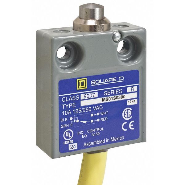 Limit Switch, Plunger, Spring Return, SPDT, 10A @ 240V AC