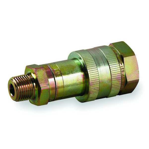 Hydraulic Quick Connect Hose Coupling, Steel Body, Thread-to-Connect Lock, 3/8
