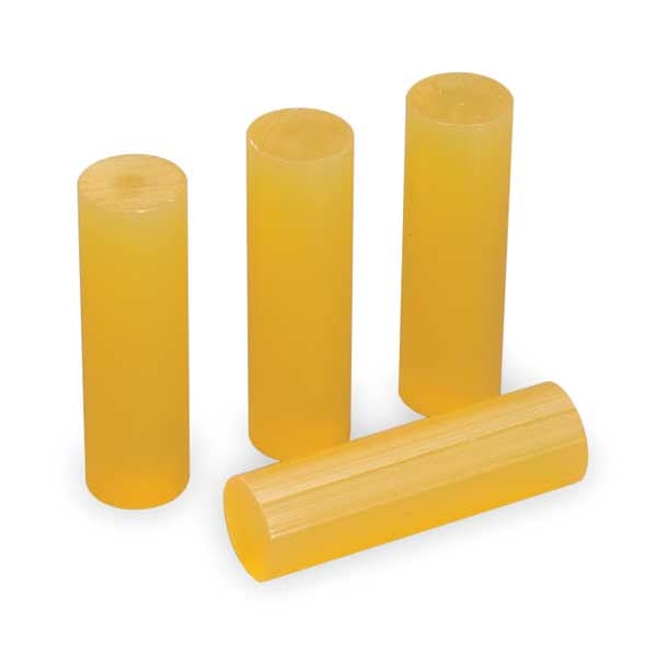 Hot Melt Adhesive, Tan, 5/8 in Diameter, 2 in Length, 50 sec Begins to Harden