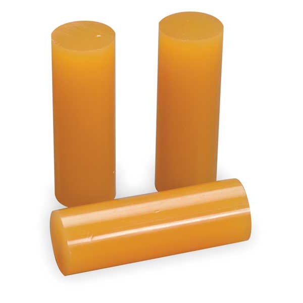 Hot Melt Adhesive, Tan, 1 in Diameter, 3 in Length, 50 sec Begins to Harden