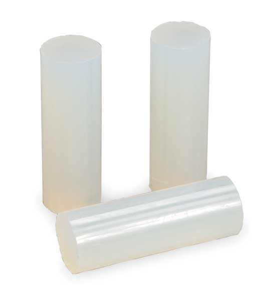 Hot Melt Adhesive, Clear, 1 in Diameter, 3 in Length, 50 sec Begins to Harden