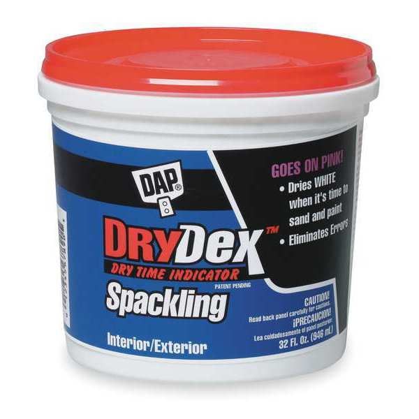 Spackling Paste, 1 qt, Tub, White, DryDex