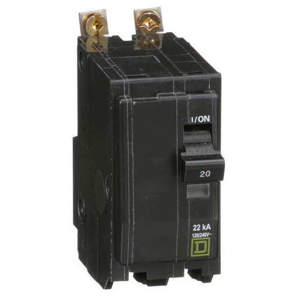 Miniature Circuit Breaker, 20 A, 120/240V AC, 2 Pole, Bolt On Mounting Style, QOB Series