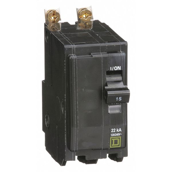 Miniature Circuit Breaker, 15 A, 120/240V AC, 2 Pole, Bolt On Mounting Style, QOB Series
