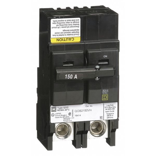 Miniature Circuit Breaker, 150 A, 120/240V AC, 2 Pole, Bolt On Mounting Style, QOB Series