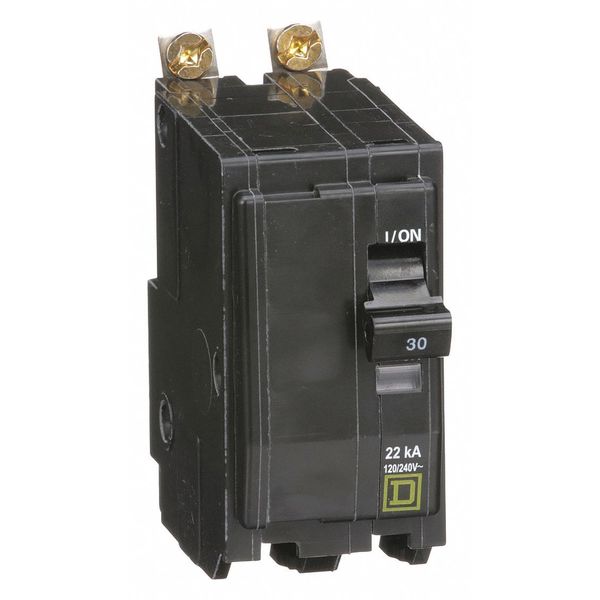 Miniature Circuit Breaker, 30 A, 120/240V AC, 2 Pole, Bolt On Mounting Style, QOB Series