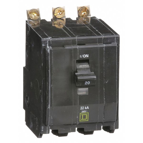 Miniature Circuit Breaker, 20 A, 120/240V AC, 3 Pole, Bolt On Mounting Style, QOB Series