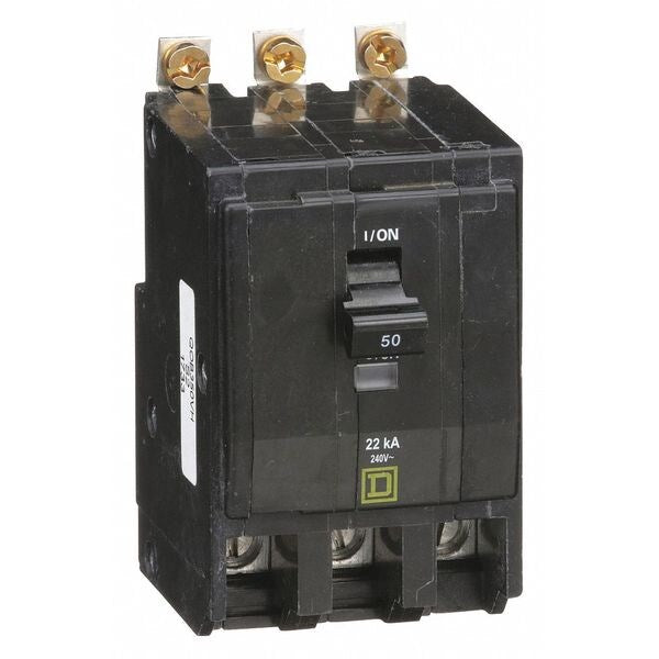 Miniature Circuit Breaker, 50 A, 120/240V AC, 3 Pole, Bolt On Mounting Style, QOB Series