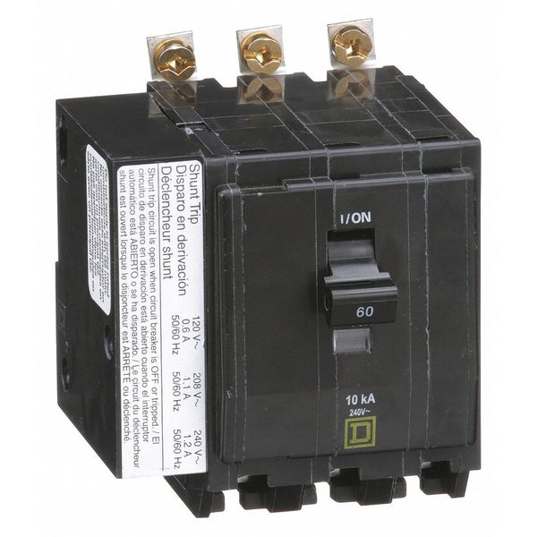 Miniature Circuit Breaker, 60 A, 120/240V AC, 3 Pole, Bolt On Mounting Style, QOB Series