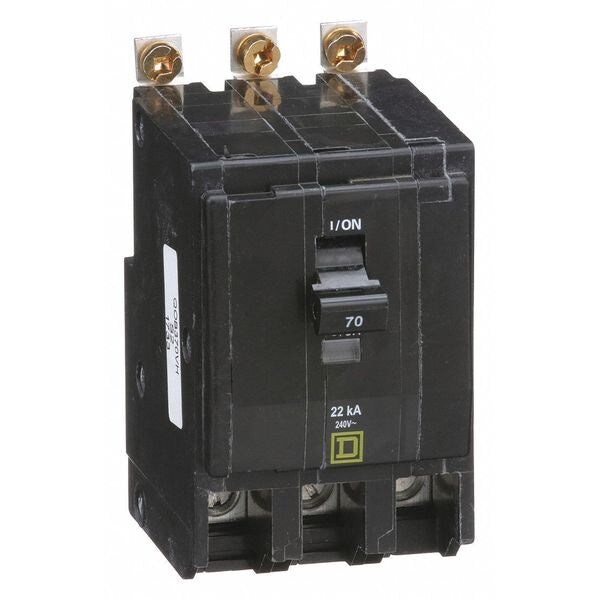 Miniature Circuit Breaker, 70 A, 120/240V AC, 3 Pole, Bolt On Mounting Style, QOB Series