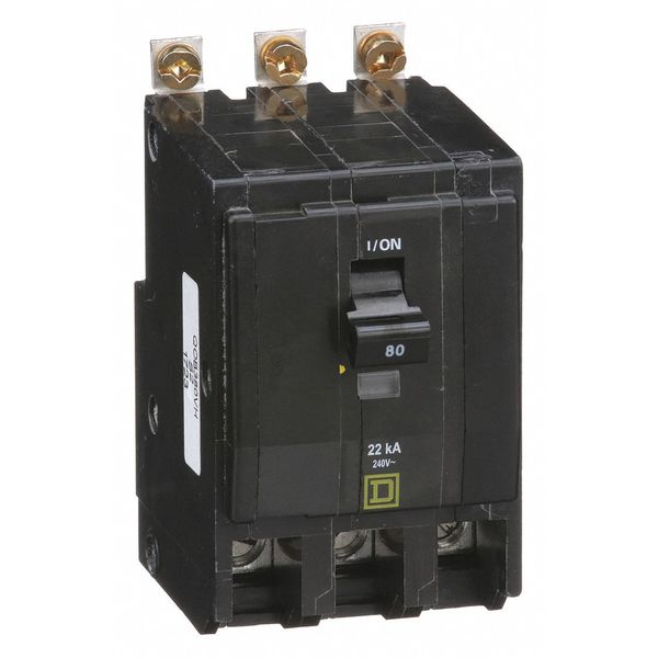 Miniature Circuit Breaker, 80 A, 120/240V AC, 3 Pole, Bolt On Mounting Style, QOB Series