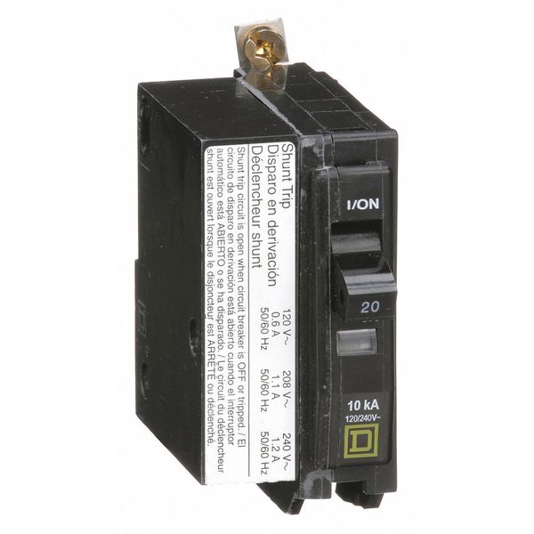 Miniature Circuit Breaker, 20 A, 120/240V AC, 1 Pole, Bolt On Mounting Style, QOB Series