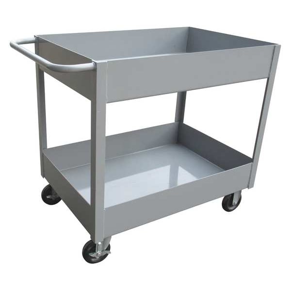 Steel Utility Cart with Deep Lipped Metal Shelves, Flat, 2 Shelves, 1,200 lb