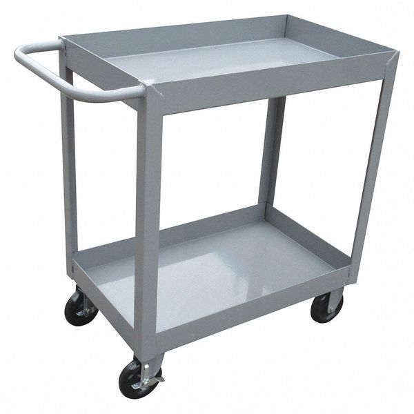 Steel Utility Cart with Deep Lipped Metal Shelves, Flat, 2 Shelves, 1,200 lb