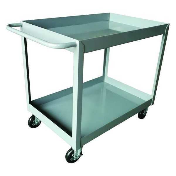 Steel Utility Cart with Deep Lipped Metal Shelves, Flat, 2 Shelves, 1,200 lb