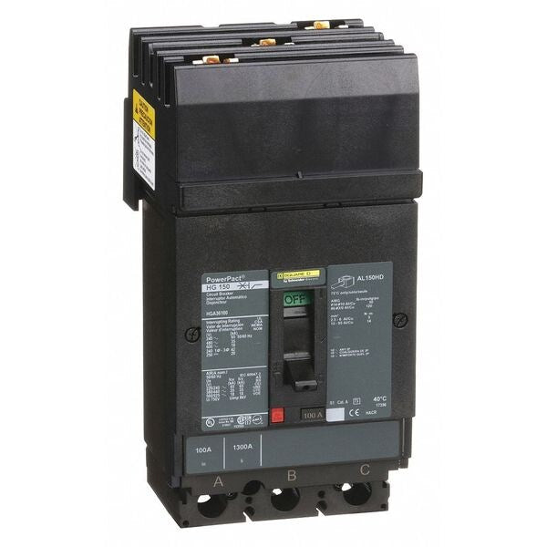 Molded Case Circuit Breaker, 100 A, 600V AC, 3 Pole, I-Line Mounting Style, HG Series