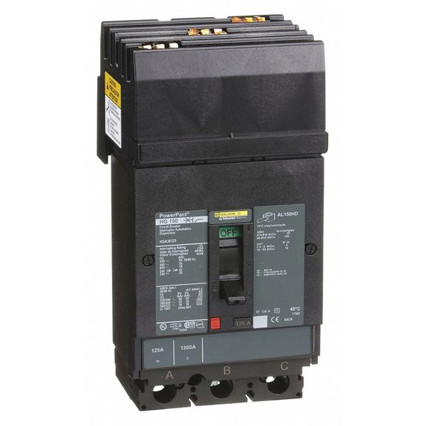 Molded Case Circuit Breaker, 125 A, 600V AC, 3 Pole, I-Line Mounting Style, HG Series