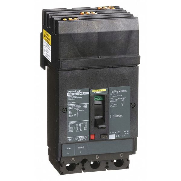 Molded Case Circuit Breaker, 150 A, 600V AC, 3 Pole, I-Line Mounting Style, HG Series
