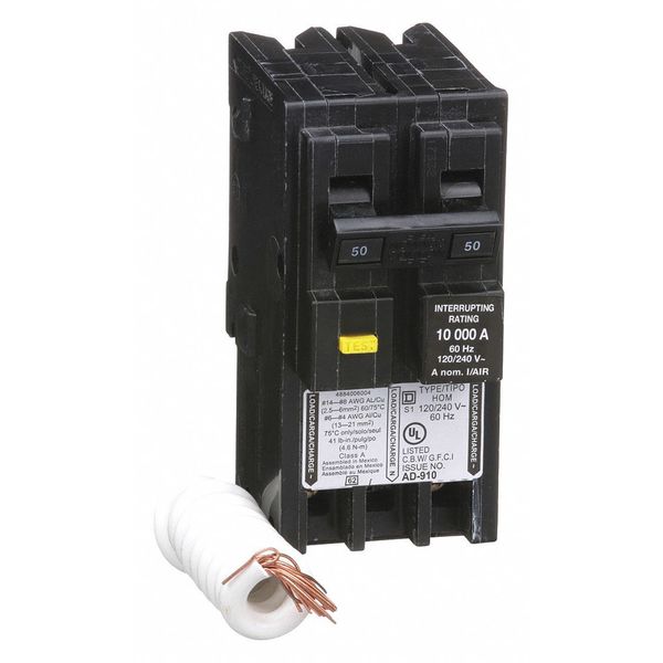 Miniature Circuit Breaker, 50 A, 120/240V AC, 2 Pole, Plug In Mounting Style, HOM Series