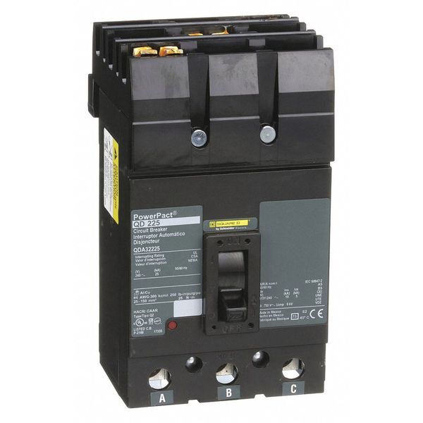 Molded Case Circuit Breaker, 225 A, 240V AC, 3 Pole, I-Line Mounting Style, QD Series