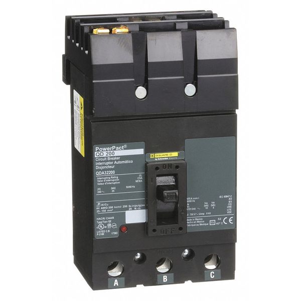 Molded Case Circuit Breaker, 200 A, 240V AC, 3 Pole, I-Line Mounting Style, QD Series