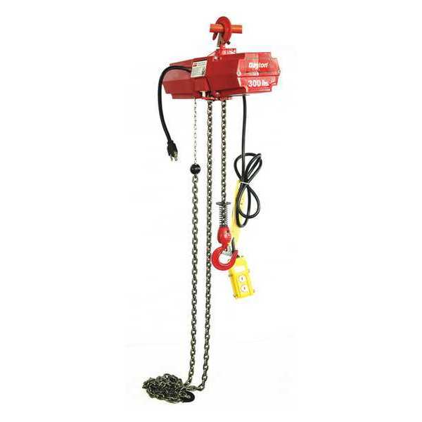 Electric Chain Hoist, 300 lb, 20 ft, Hook Mounted - No Trolley, Red