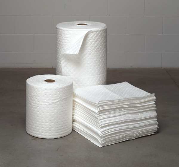 Sorbents, 18 gal/pk, Oil Absorbed, White, Polypropylene