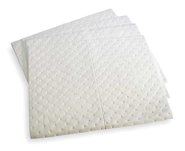 Sorbents, 19.5 gal. Oil Absorbed, White, Polypropylene, 100 PK