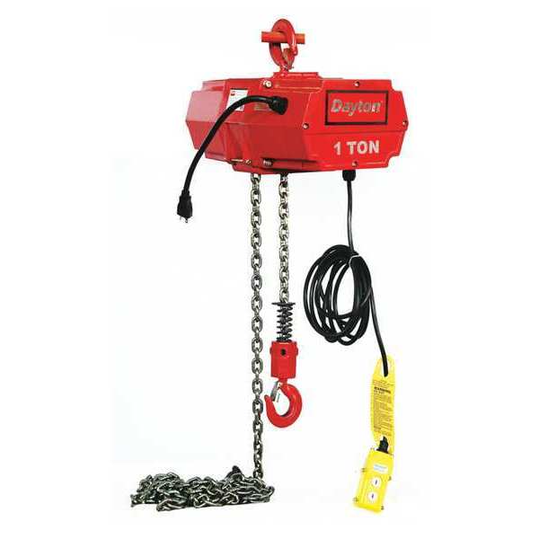 Electric Chain Hoist, 2,000 lb, 10 ft, Hook Mounted - No Trolley, Red