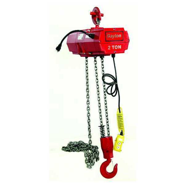 Electric Chain Hoist, 4,000 lb, 15 ft, Hook Mounted - No Trolley, Red
