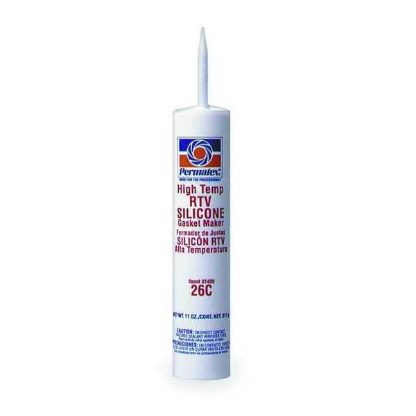 High Temp. RTV Silicone Sealant, 11 oz, Red, Temp Range -65 to 650 Degrees F